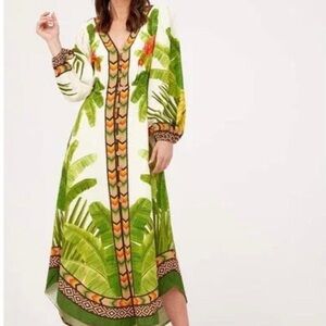 FARM Rio Green and Orange Patterned Maxi Dress
